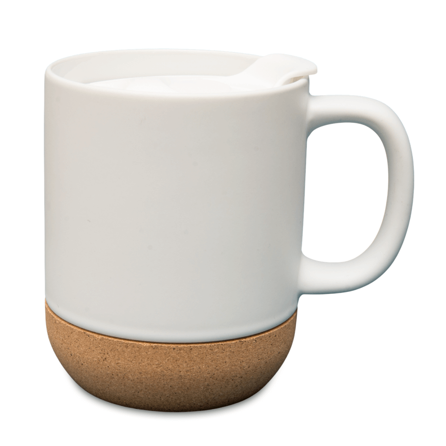 White mug with lid and cork bottom for sublimation